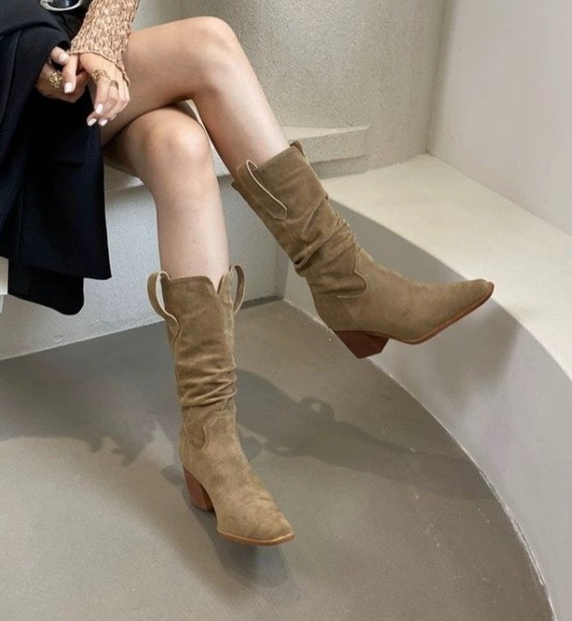 Vade - Korean Women Fashion - #momslook - Round Half Pleats Banding Boots - 3