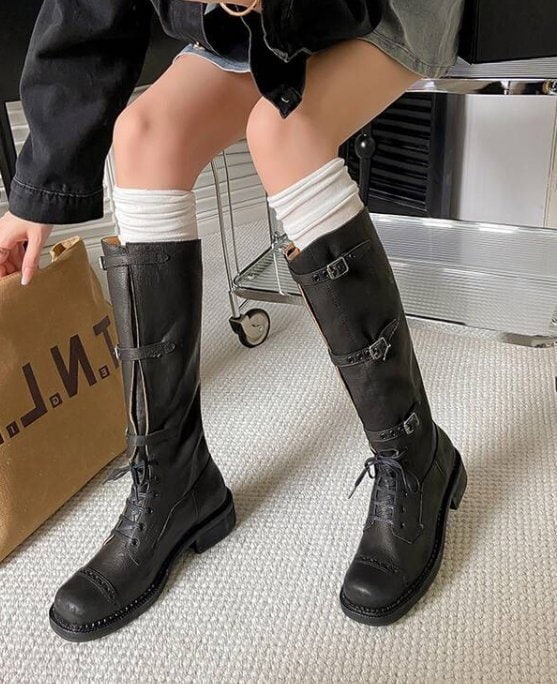 Vade - Korean Women Fashion - #momslook - Strap Buckle Long Half Boots - 3