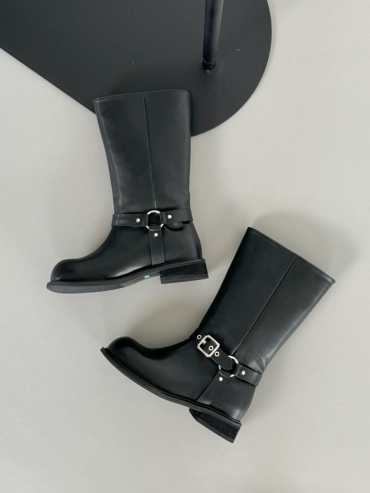 Vade - Korean Women Fashion - #momslook - Strap Buckle Biker Strap Boots