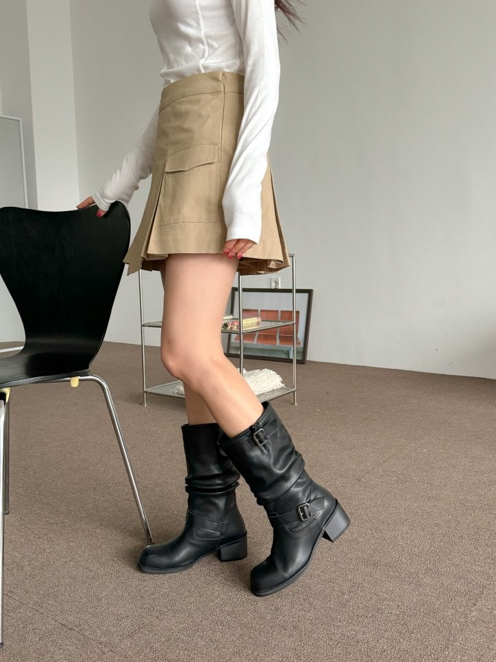 Vade - Korean Women Fashion - #momslook - Vecro Buckle Half Middle Boots - 7