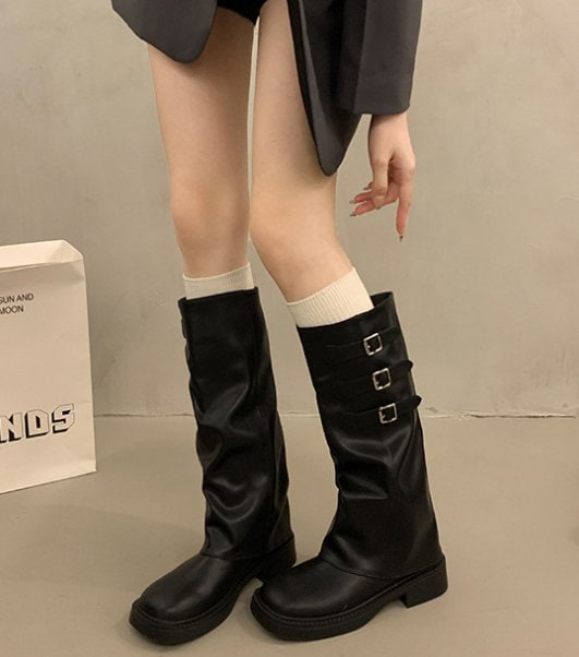 Vade - Korean Women Fashion - #shopsmall - Basic Buckle Vecro Strap Boots - 10