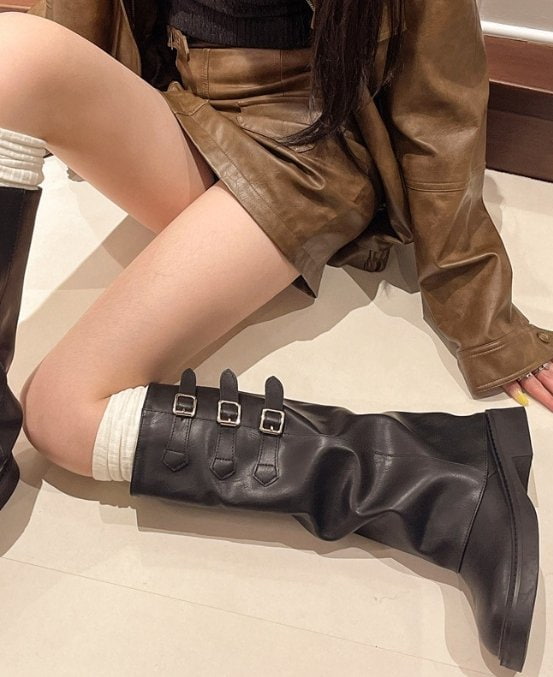 Vade - Korean Women Fashion - #vintageinspired - Basic Buckle Vecro Strap Boots - 5