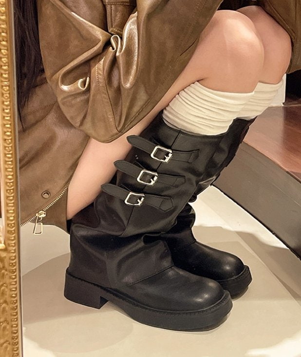 Vade - Korean Women Fashion - #vintagekidsstyle - Basic Buckle Vecro Strap Boots - 6