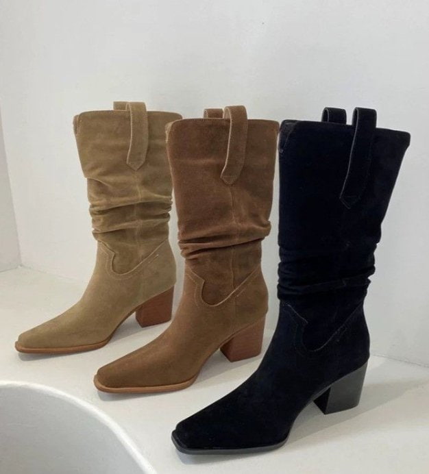 Vade - Korean Women Fashion - #womensfashion - Round Half Pleats Banding Boots - 2