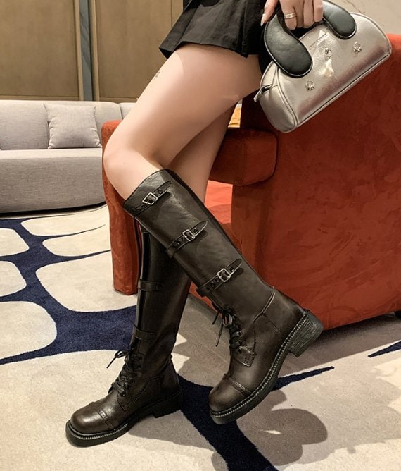 Vade - Korean Women Fashion - #womensfashion - Strap Buckle Long Half Boots