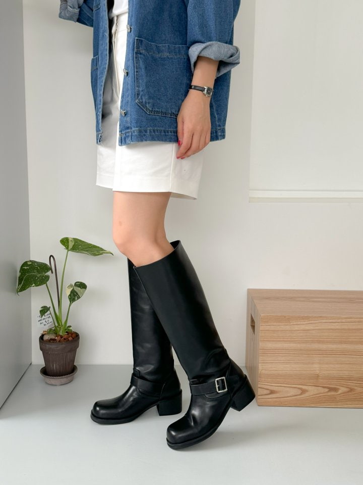 Vade - Korean Women Fashion - #womensfashion - Buckle Strap Long Biker Boots - 3