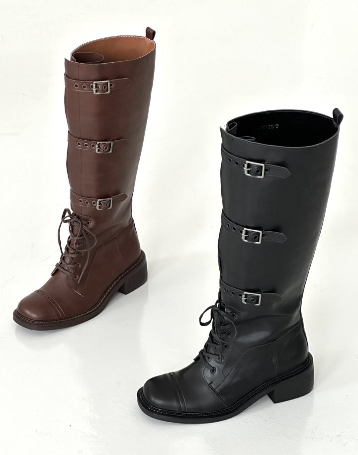 Vade - Korean Women Fashion - #womensfashion - Strap Half Long Middle Boots - 9