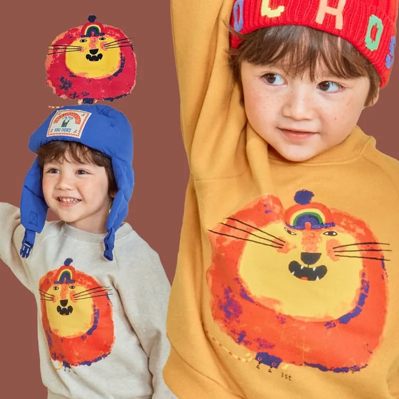 1St Blue - Korean Children Fashion - #childofig - Lion Print Fleeced Raglan Tee