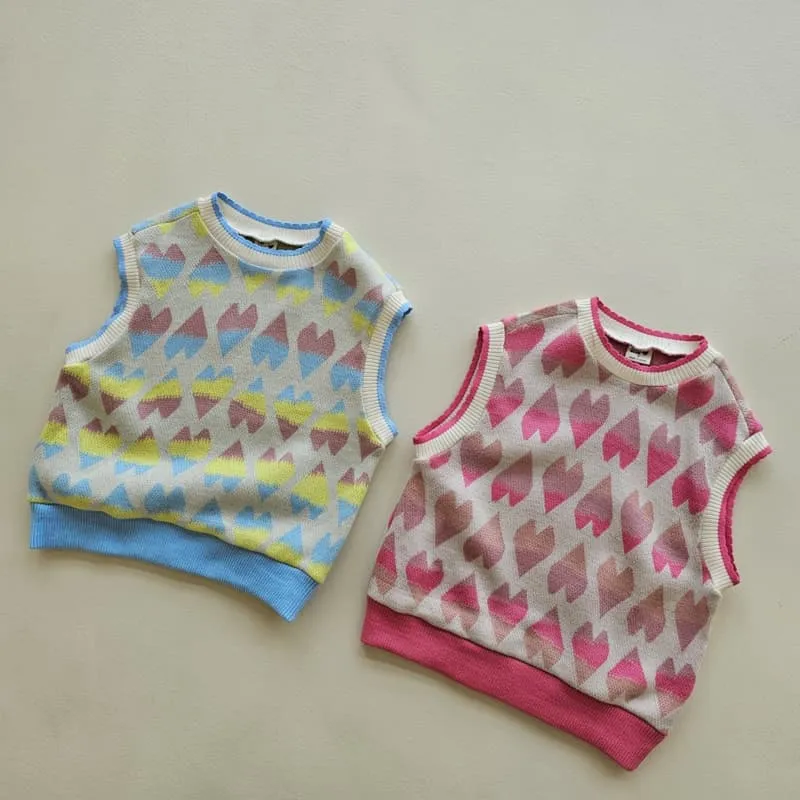 1St Blue - Korean Children Fashion - #childofig - Heart Jacquard Vest - 10