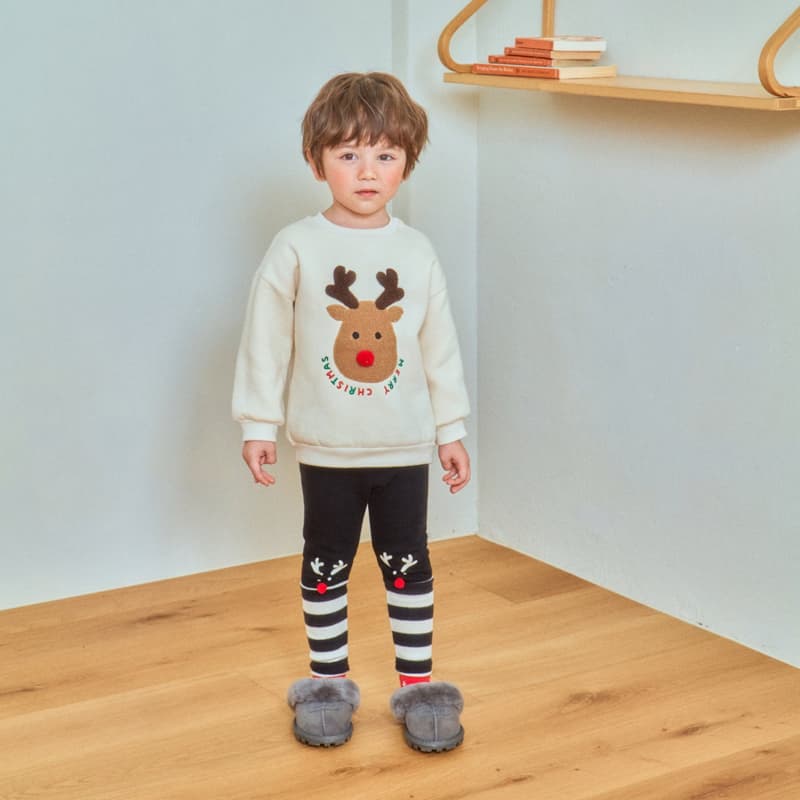 1St Blue - Korean Children Fashion - #prettylittlegirls - Rudolph Fleeced Span Leggings - 4