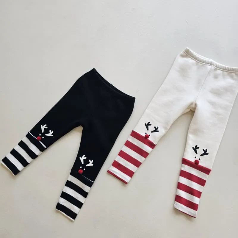 1St Blue - Korean Children Fashion - #childofig - Rudolph Fleeced Span Leggings - 5