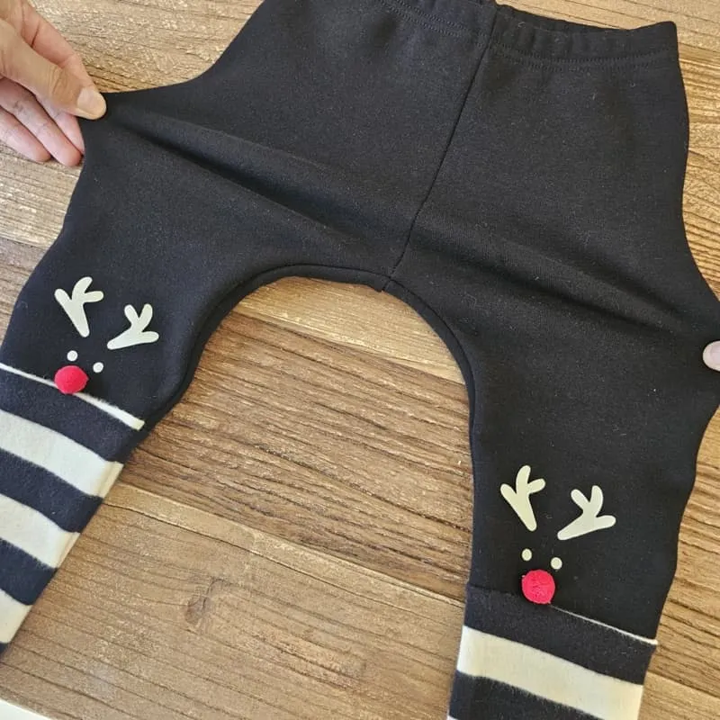 1St Blue - Korean Children Fashion - #childrensboutique - Rudolph Fleeced Span Leggings - 6