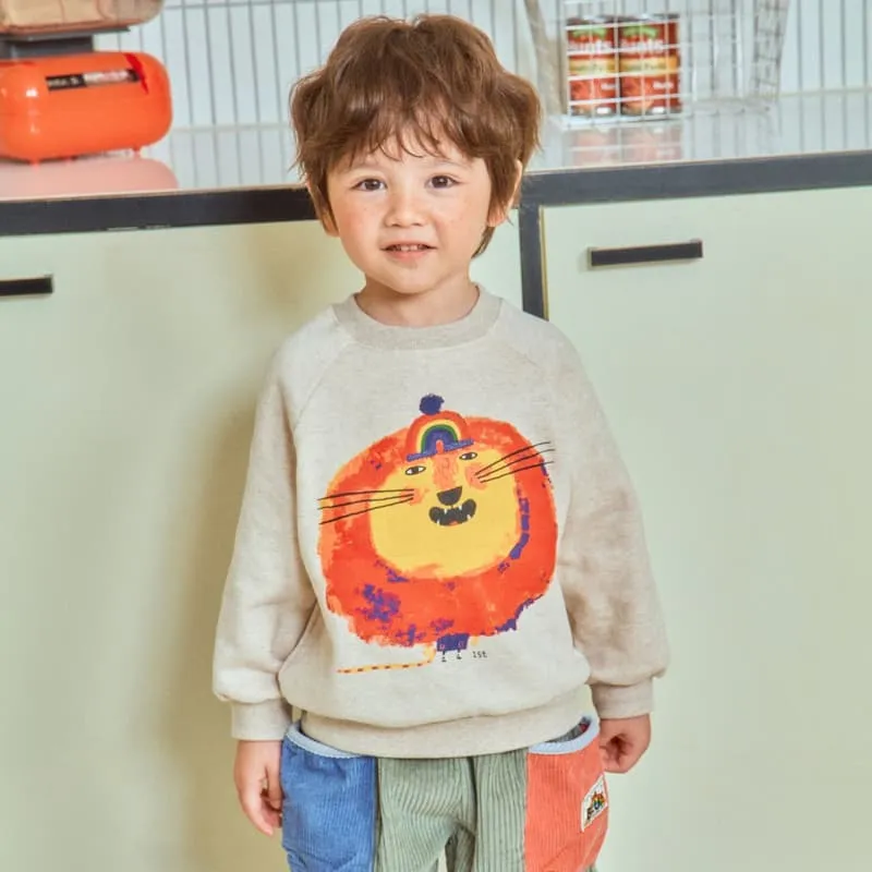 1St Blue - Korean Children Fashion - #designkidswear - Lion Print Fleeced Raglan Tee - 4