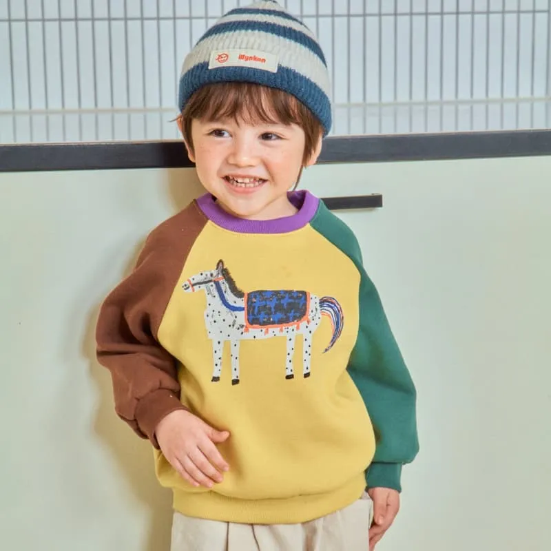 1St Blue - Korean Children Fashion - #discoveringself - Horse Graphic Raglan Fleeced Tee - 3