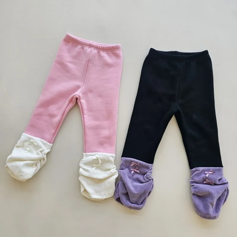 1St Blue - Korean Children Fashion - #discoveringself - Bottom Ribbon Fleeced Leggings - 7