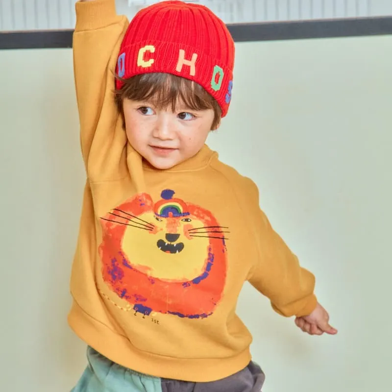 1St Blue - Korean Children Fashion - #kidsshorts - Lion Print Fleeced Raglan Tee - 6