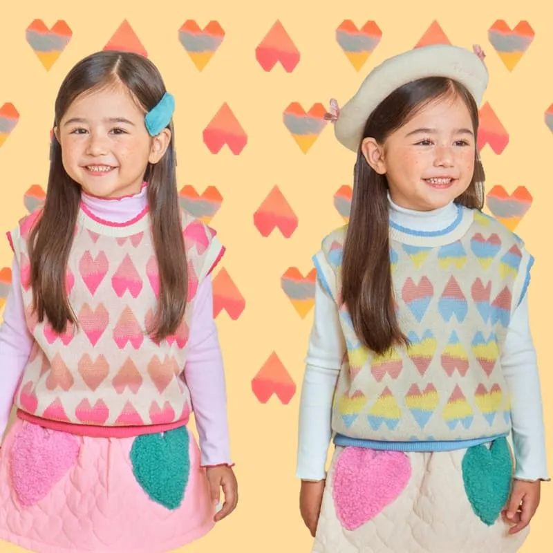 1St Blue - Korean Children Fashion - #kidsshorts - Heart Jacquard Vest