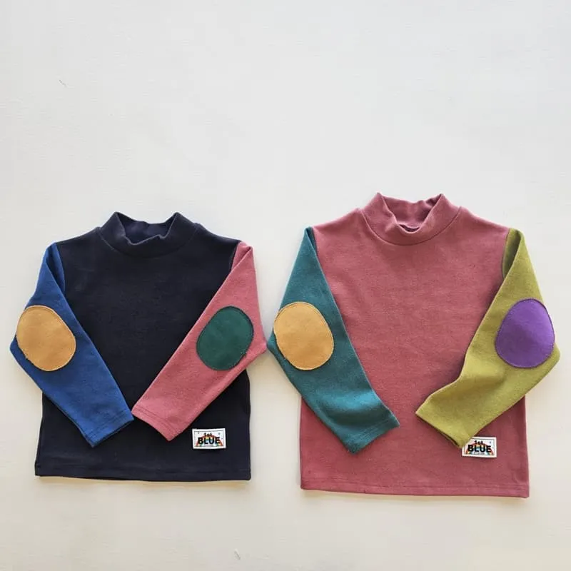 1St Blue - Korean Children Fashion - #kidsstore - Patch Colored Half Turtleneck Tee - 8