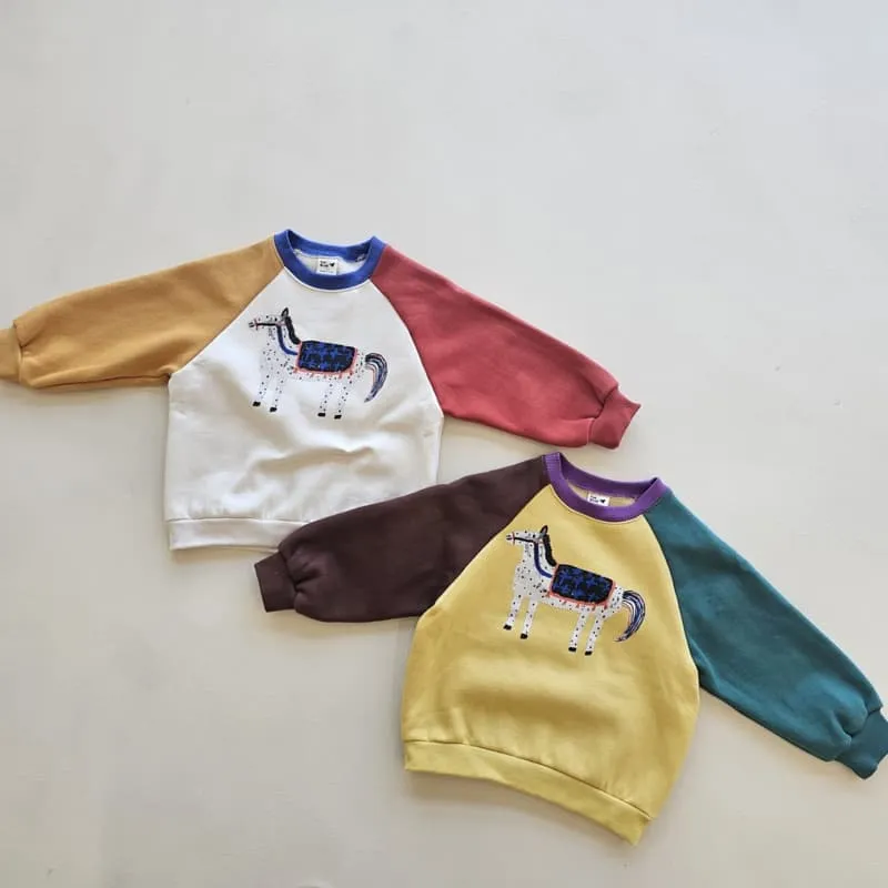 1St Blue - Korean Children Fashion - #littlefashionista - Horse Graphic Raglan Fleeced Tee - 9