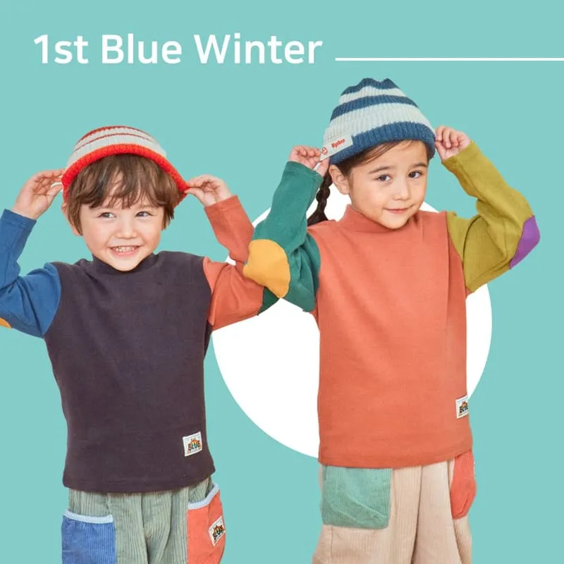 1St Blue - Korean Children Fashion - #stylishchildhood - Patch Colored Half Turtleneck Tee