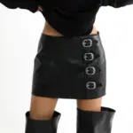 Vegan Leather Belt Buckle Mini Skirt