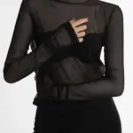 Mesh Sheer Turtleneck Long Sleeved Tee