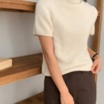 Turtleneck Half Sleeve Raccoon Knit Top