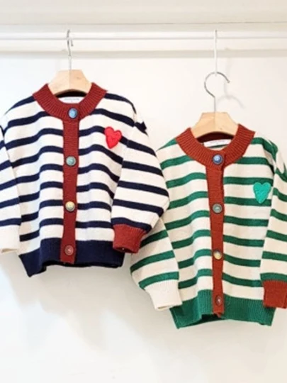 Heart Patch Stripe Cardigan