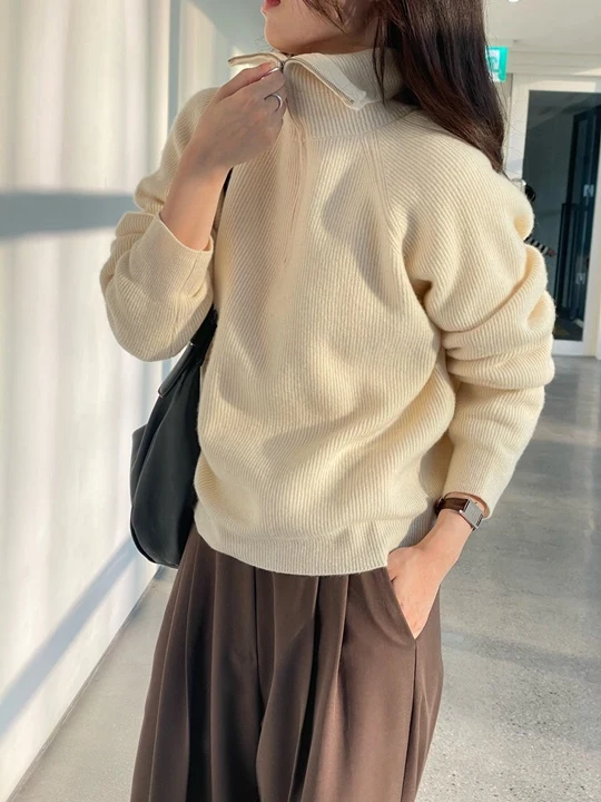 Turtleneck Zipper Collar Knit Cardigan