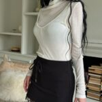 Wool Tencel Layered High Neck Long Sleeved Top