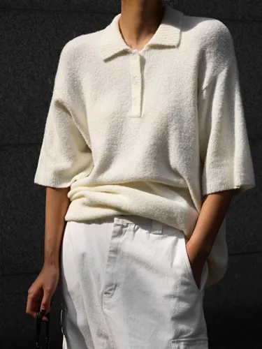 Oversized Chunky Bouncle Polo Collar Knit Sweater