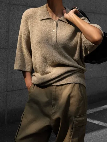 Oversized Chunky Bouncle Polo Collar Knit Sweater