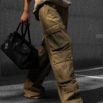 Three Pocket Snap Button Detail Cargo Wide Trousers