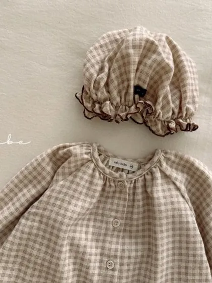 Peach Check Bonnet Hat