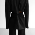 Squared Shoulder Cutout Waist etail Minimal Blazer