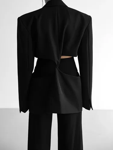 Squared Shoulder Cutout Waist etail Minimal Blazer