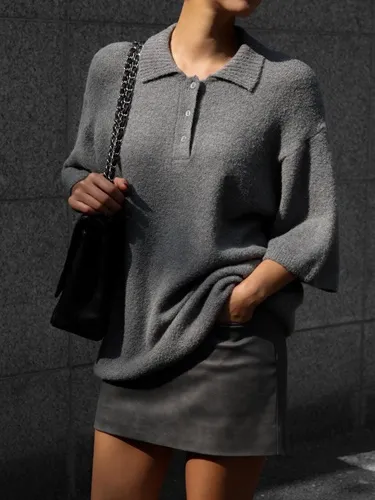 Oversized Chunky Bouncle Polo Collar Knit Sweater