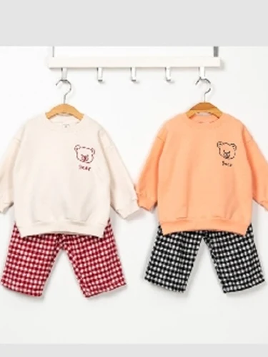 Petit Bear Check Top Bottom Set