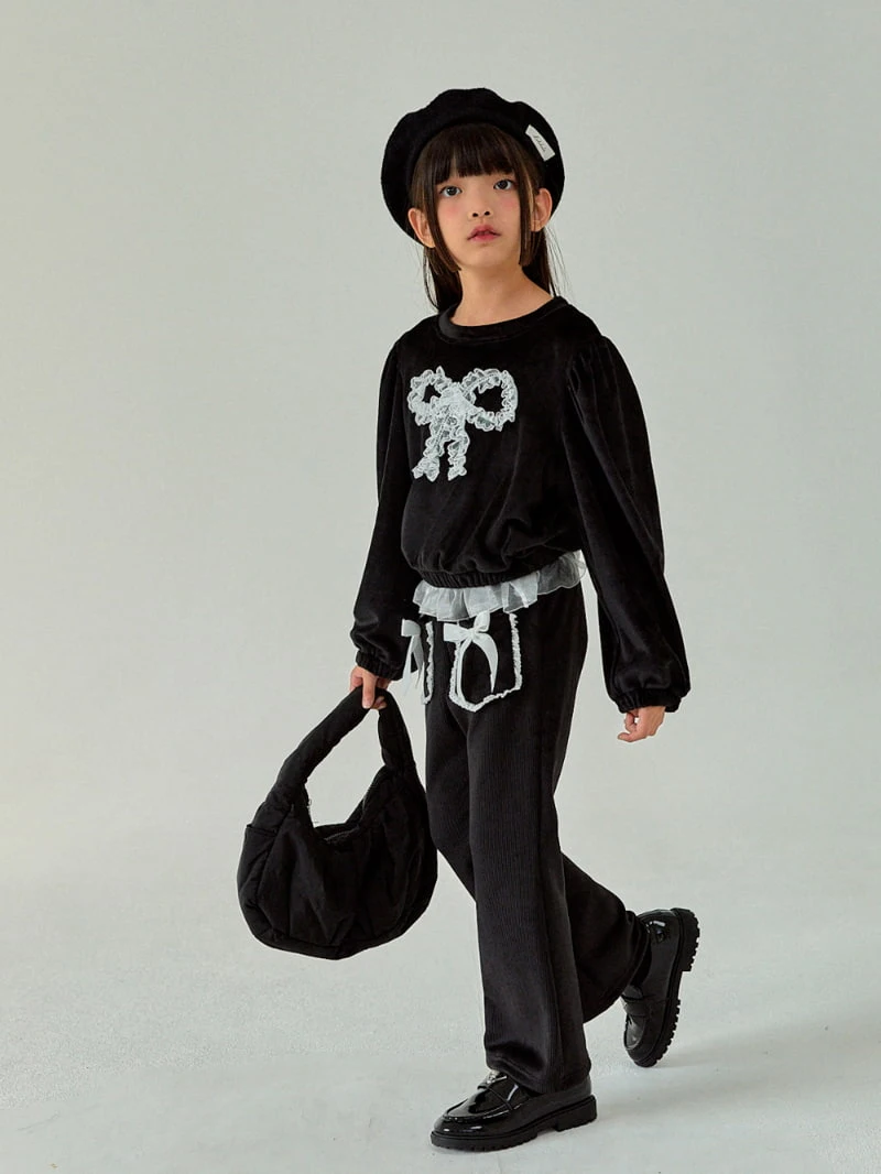 A-Market - Korean Children Fashion - #childrensboutique - Ribbon Veloure Bootscut Pants - 8