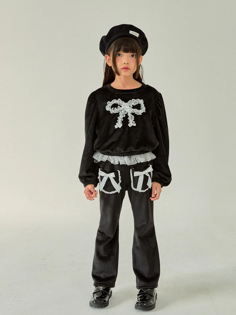 A-Market - Korean Children Fashion - #littlefashionista - Ribbon Veloure Bootscut Pants - 2