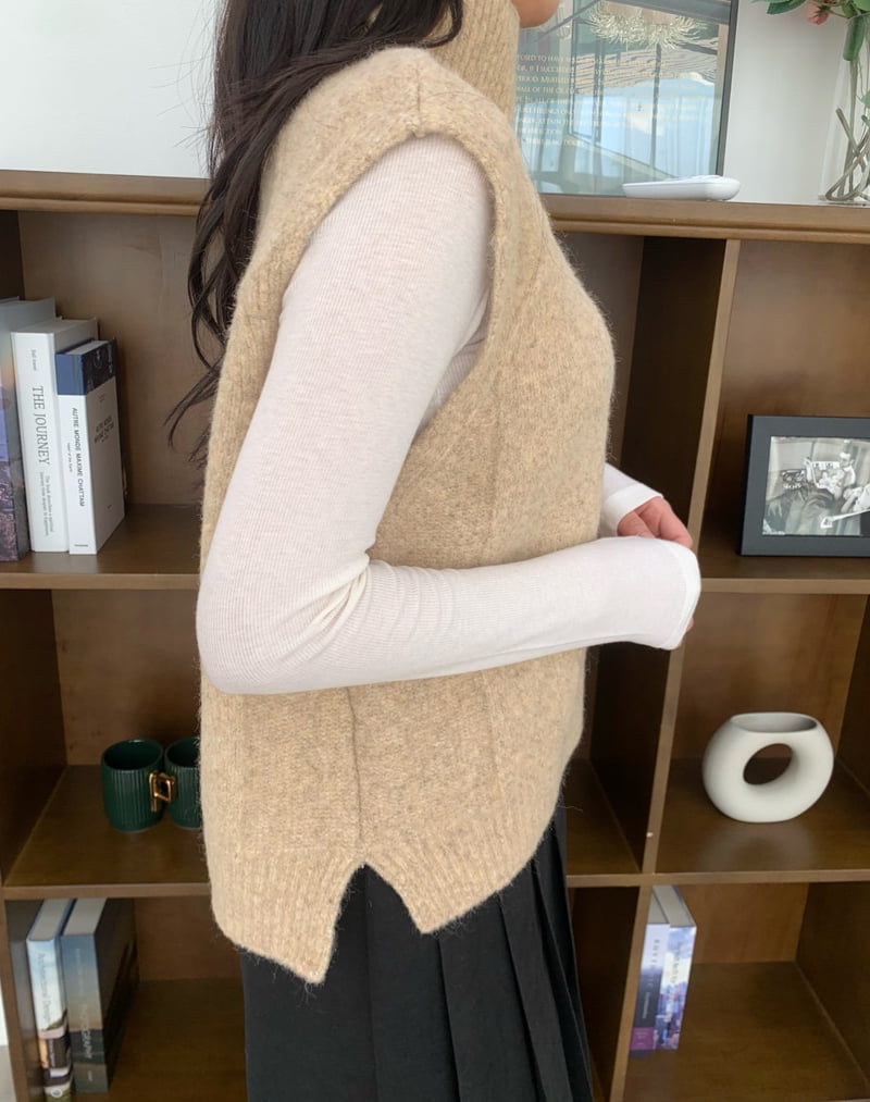 Allu - Korean Women Fashion - #momslook - Turtleneck Knit Vest - 10