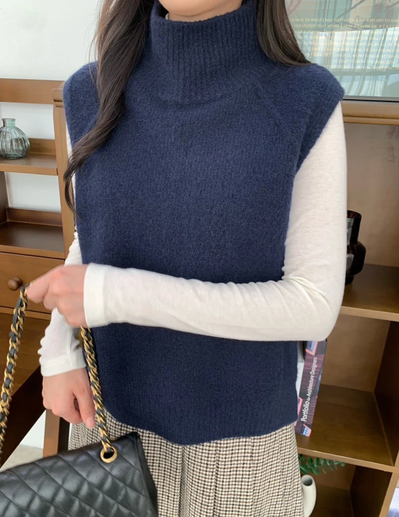 Allu - Korean Women Fashion - #momslook - Turtleneck Knit Vest - 2