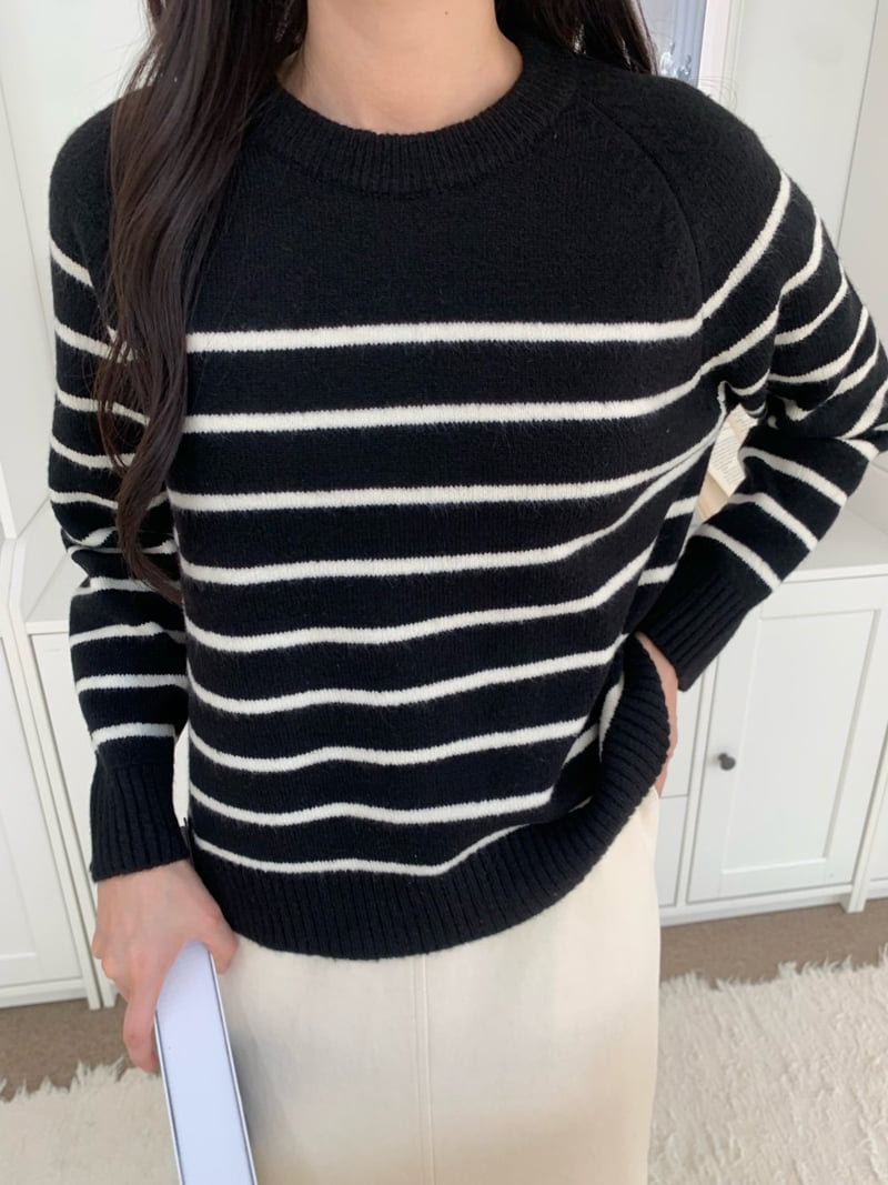 Allu - Korean Women Fashion - #momslook - Stripe Round Knit Sweater - 8