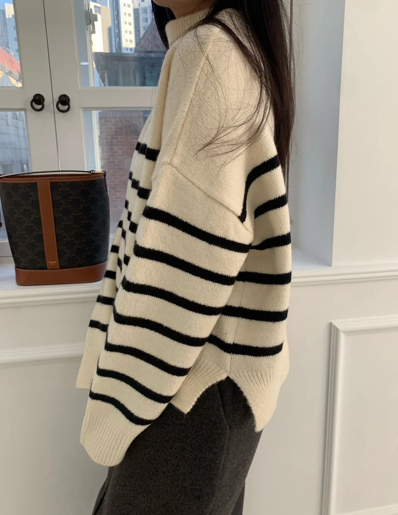 Allu - Korean Women Fashion - #momslook - Stripe Knit Pullover - 3