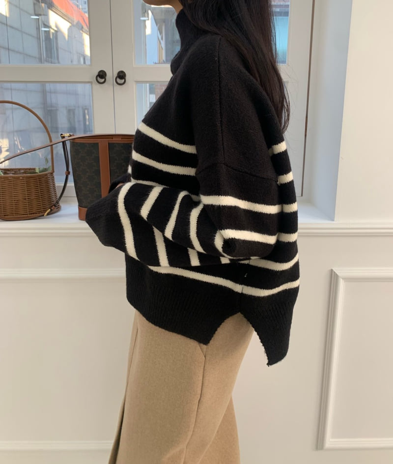 Allu - Korean Women Fashion - #vintageinspired - Stripe Knit Pullover - 9