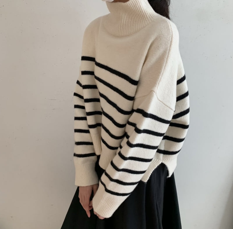 Allu - Korean Women Fashion - #vintagekidsstyle - Stripe Knit Pullover - 10