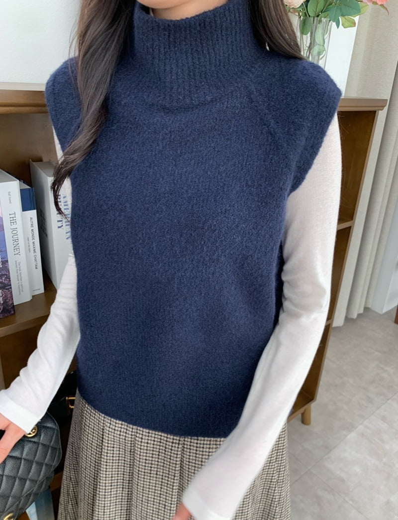 Allu - Korean Women Fashion - #womensfashion - Turtleneck Knit Vest