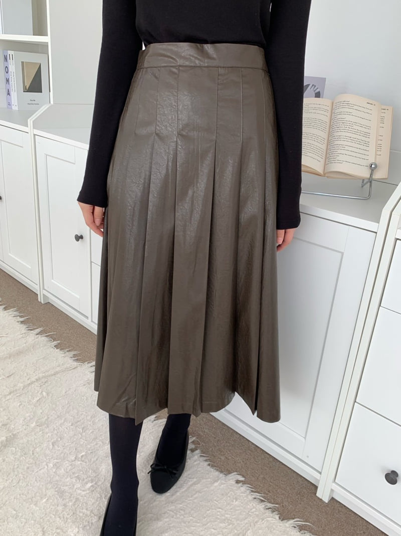 Allu - Korean Women Fashion - #womensfashion - Leather Pleats Skirt