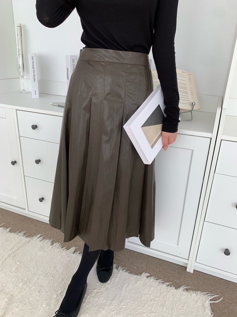 Allu - Korean Women Fashion - #womensfashion - Leather Pleats Skirt - 3