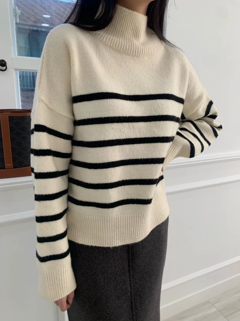 Allu - Korean Women Fashion - #momslook - Stripe Knit Pullover - 4